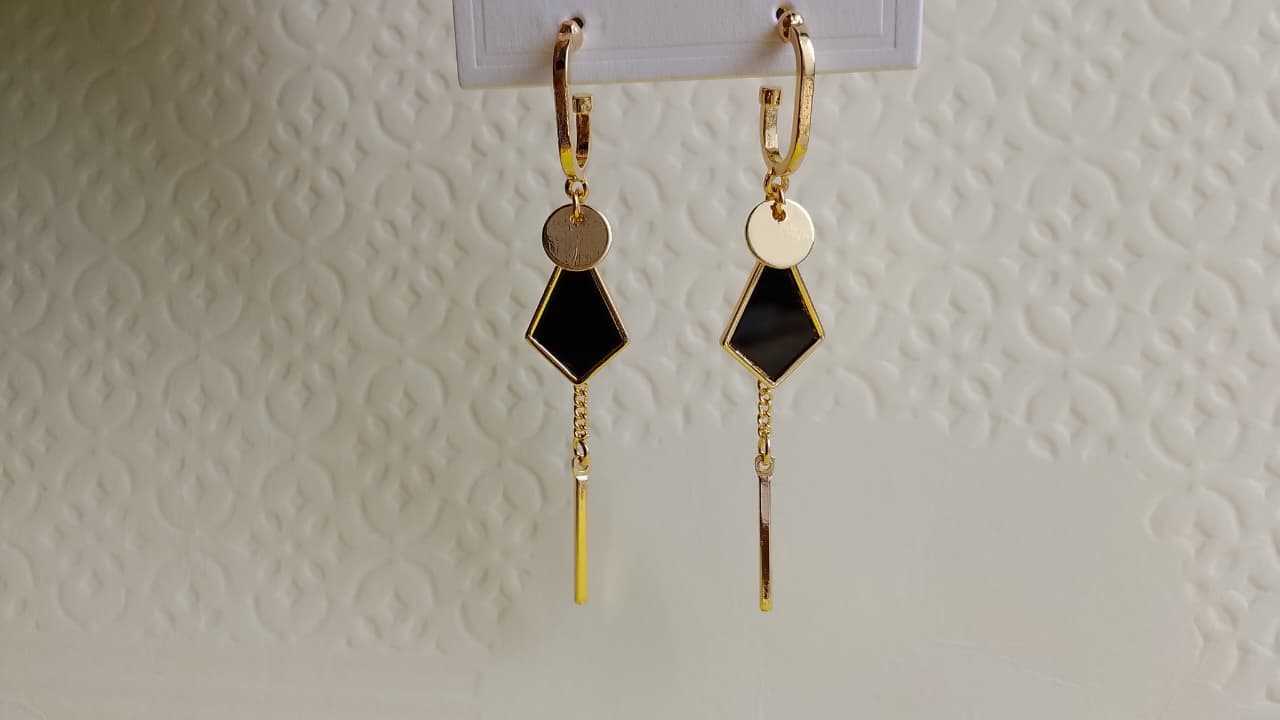 Elegant Black & Gold Geometric Drop Earrings