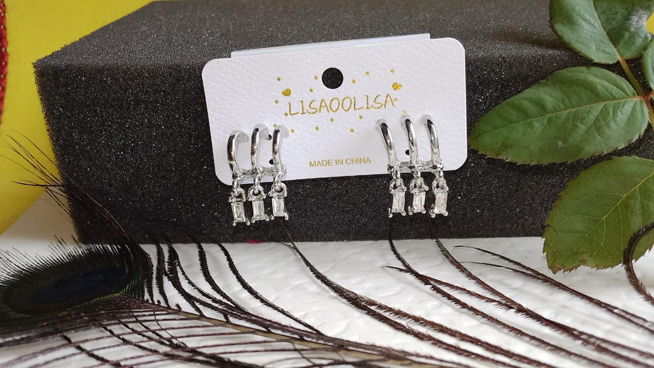 Elegant Silver Hoop Earrings with Stone Detailing